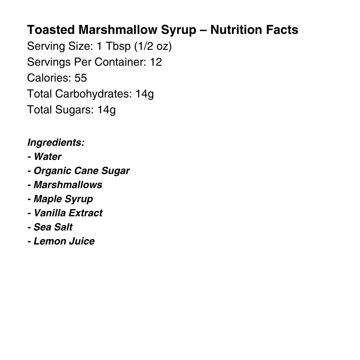 Toasted Marshmallow--Natural Beverage Syrup