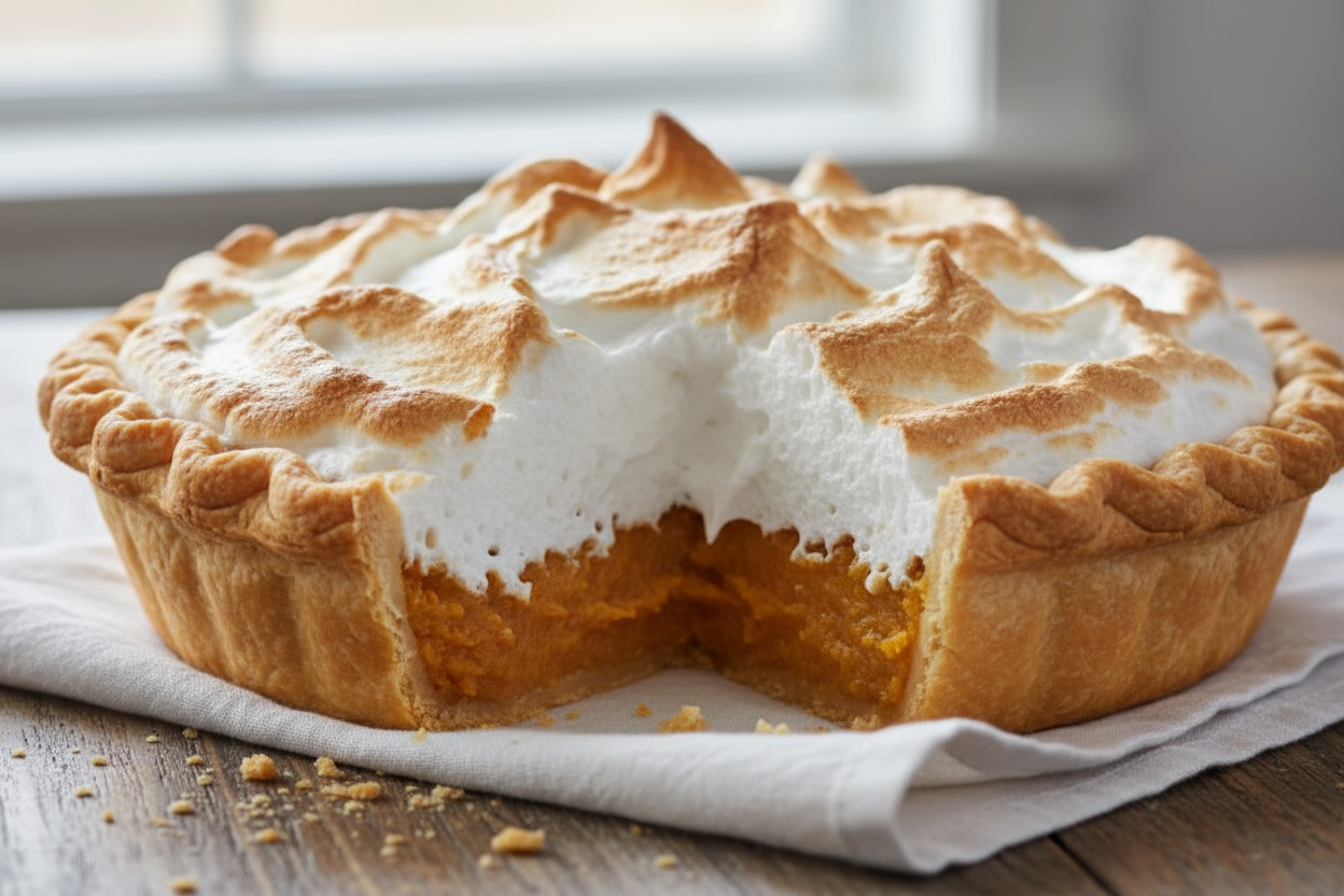 sweet potato pie with meringue atop  