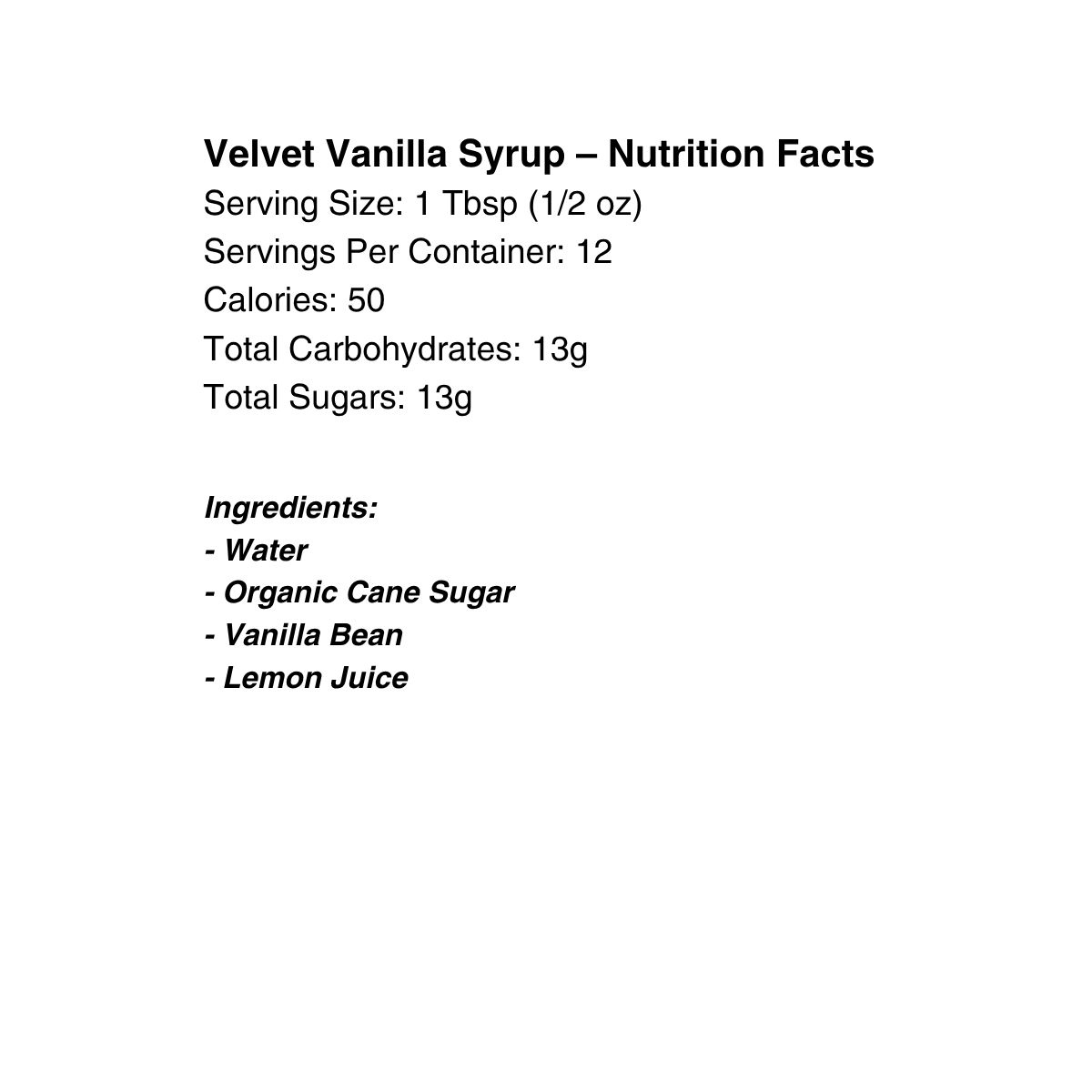 Vanilla Bean--Natural Beverage Syrup